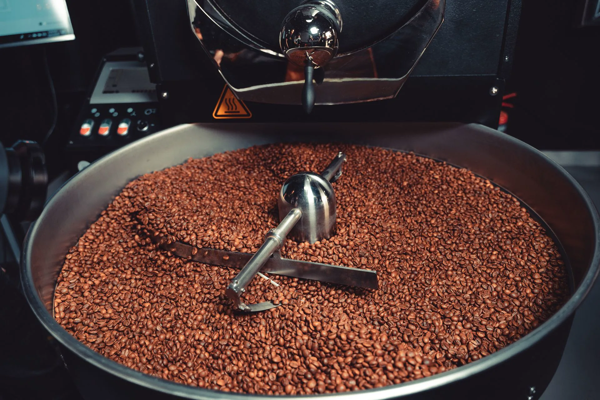 Hạt cà phê đặc sản rang mộc InnoKafe trên khay làm nguội